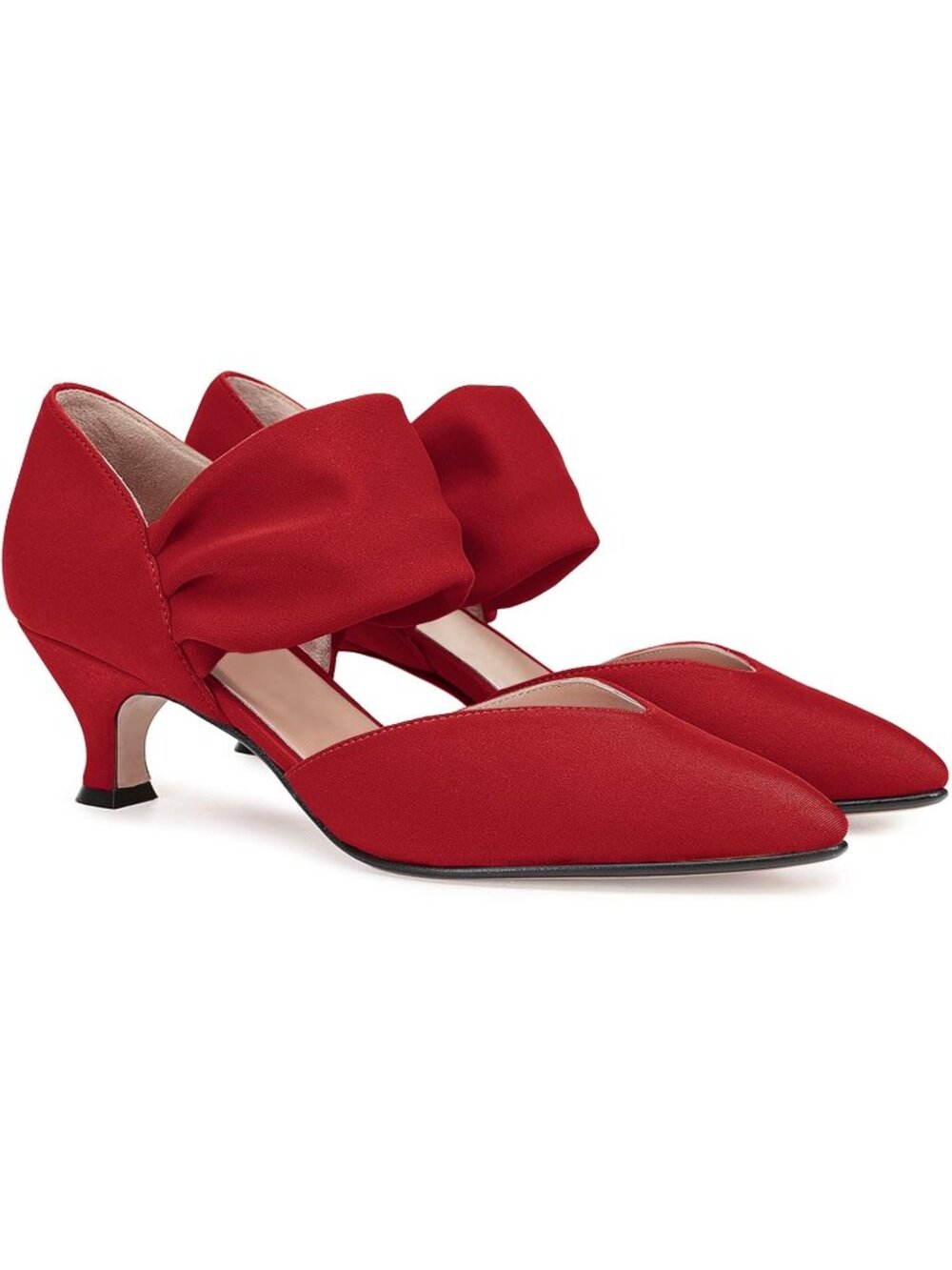 Women's Red Low Kitten Heel Pointed Toe Slip On Ankle Strap Shoes